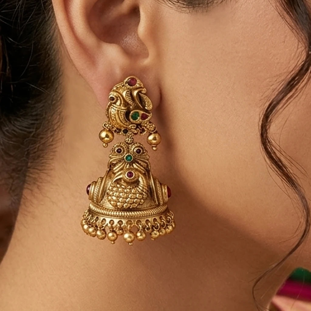 Elegents' Nakshi Peacock Jhumka Earring Set
